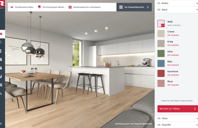 In der digitalen Zukunft angekommen: Mit dem neuen Wohnungskonfigurator von Rhomberg Bau können Kunden die zukünftige Wohnung spielend leicht gestalten und verschiedene Ausstattungsvarianten ausprobieren. In der digitalen Zukunft angekommen: Mit dem neuen Wohnungskonfigurator von Rhomberg Bau können Kunden die zukünftige Wohnung spielend leicht gestalten und verschiedene Ausstattungsvarianten ausprobieren.